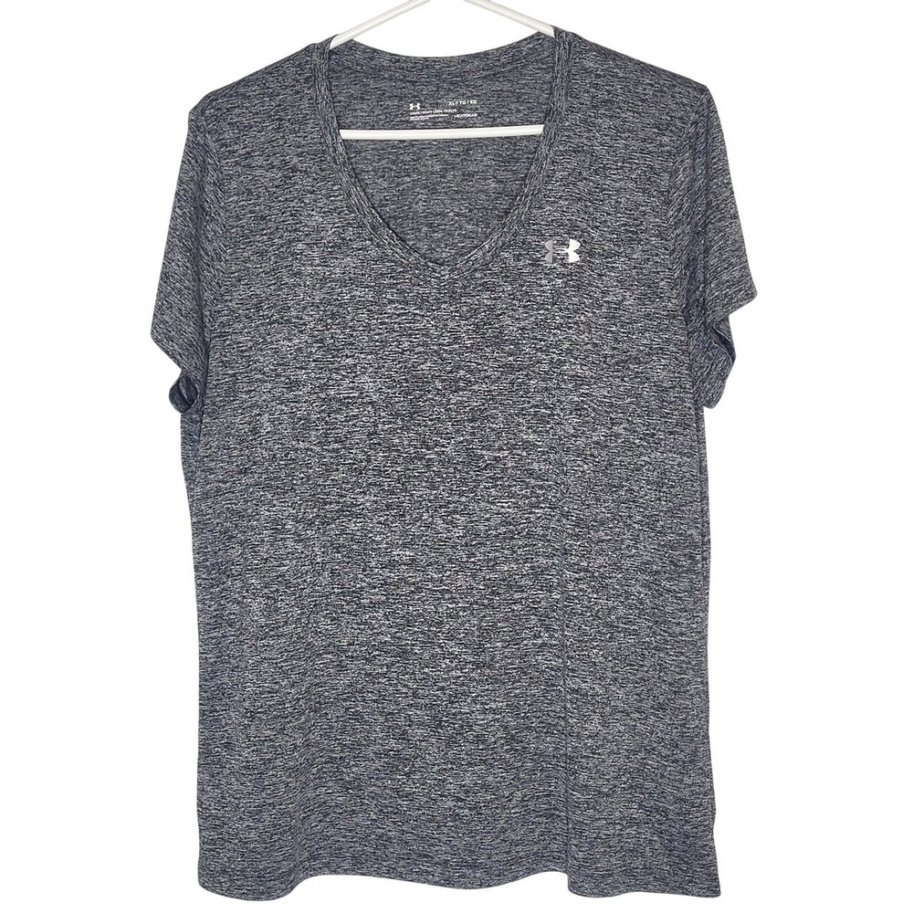 Under Armour Womens XL HeatGear V-Neck Short Sleeve T-Shirt Gray Heather Loose